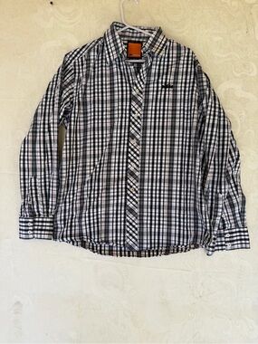 KTM Men's Black and White Plaid Button-Down Shirt